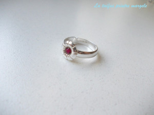 Inel reglabil din argint floare cu rhinestone Swarovski ruby - Img 2