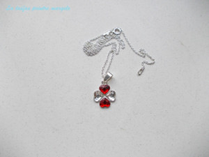 Pandantiv trifoi din argint cu Cristale Swarovski inimă roşie şi transparentă Light Siam şi Crystal