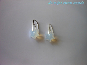 Sterling silver earrings with Swarovski Crystals edelweiss White Opal