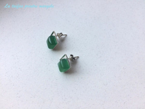 Sterling silver earstud earrings with square green agate - Img 2