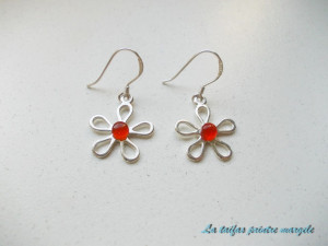 Sterling silver flower earrings with carnelian