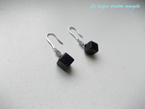 Sterling silver zirconia crystal and cube blue goldstone earrings