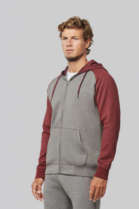 UNISEX TWO-TONE ZIPPED HOODED FLEECE JACKET