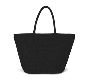 WOVEN JUTE SHOPPING BAG WITH KNIT CANVAS EFFECT - BLACK - Img 2