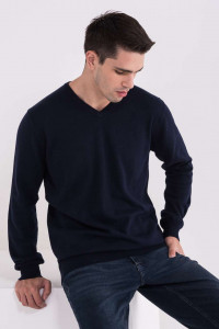 MEN’S V-NECK FINE GAUGE COTTON PULLOVER - Img 1