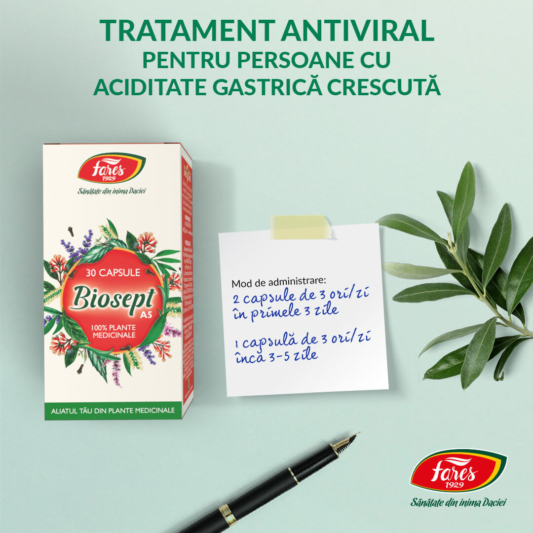 Biosept - tratament antiviral pentru persoane cu aciditate gastrica crescuta