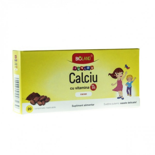 Calciu + Vitamina D3 Junior Cacao 20 - cpr, Biofarm