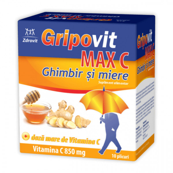 Gripovit Max C ghimbir și miere - 10 dz