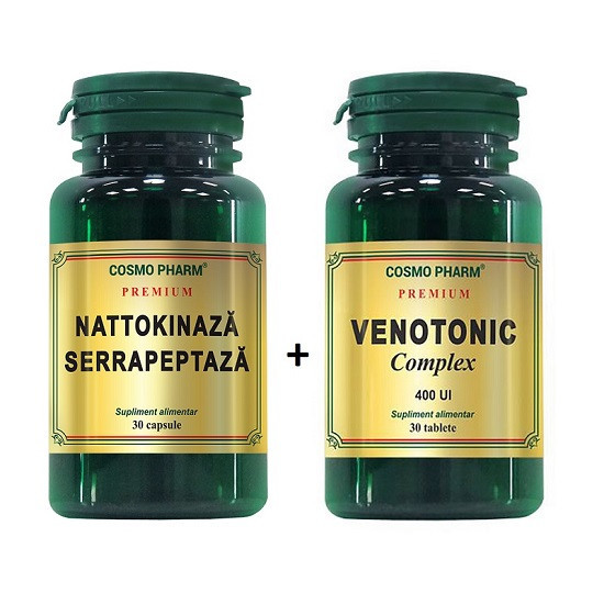 Nattokinaza Serrapeptaza - 30 cps + Venotonic Complex - 30 cpr Gratis