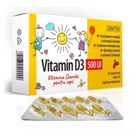 Vitamina D3 500 UI pentru copii - 30 cps