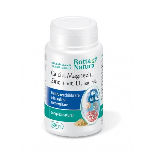 Calciu, magneziu, zinc, vitamina D2 naturala - 30 cps