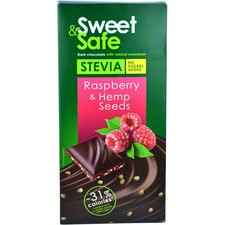 Ciocolata Amaruie cu Seminte de Canepa si Zmeura Indulcitor Stevie 90g