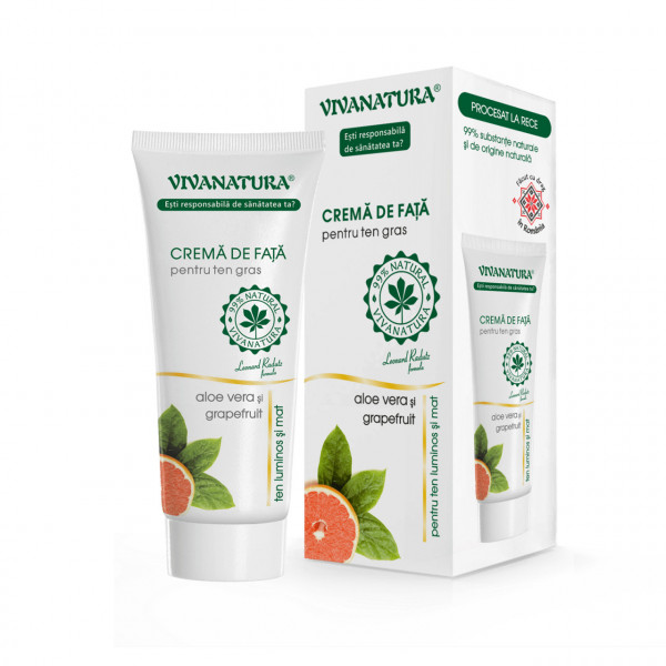 Crema de fata hidratanta cu Aloe Vera si Grapefruit, pentru ten gras - 75 ml Vivanatura