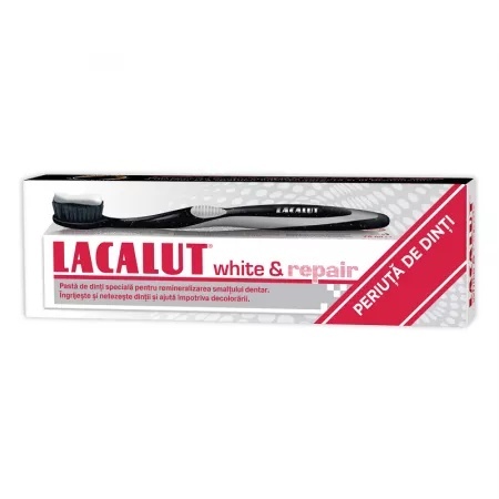 Pasta de dinti Lacalut White & Repair - 75 ml + Periuta de dinti Lacalut Black Edition