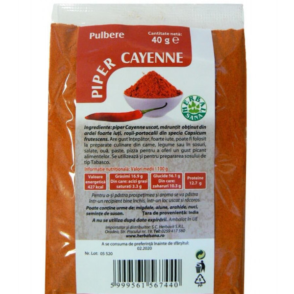 Piper Cayenne pulbere - 40 g Herbavit