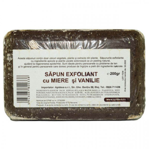 Sapun exfoliant cu miere si vanilie - 200 g Apidava