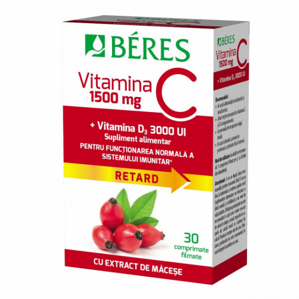 Vitamina C 1500 mg + Vitamina D3 3000UI Retard - 30 cpr