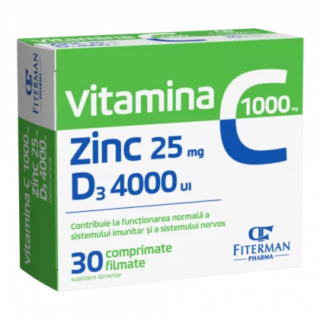 Vitamina C 1000 mg + Zn 25 mg + D3 4000UI - 30 cpr