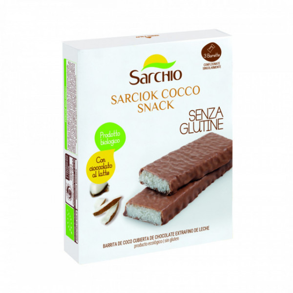 Batoane de cocos fara gluten BIO, invelite in ciocolata, Sarchio - 3 x 30g