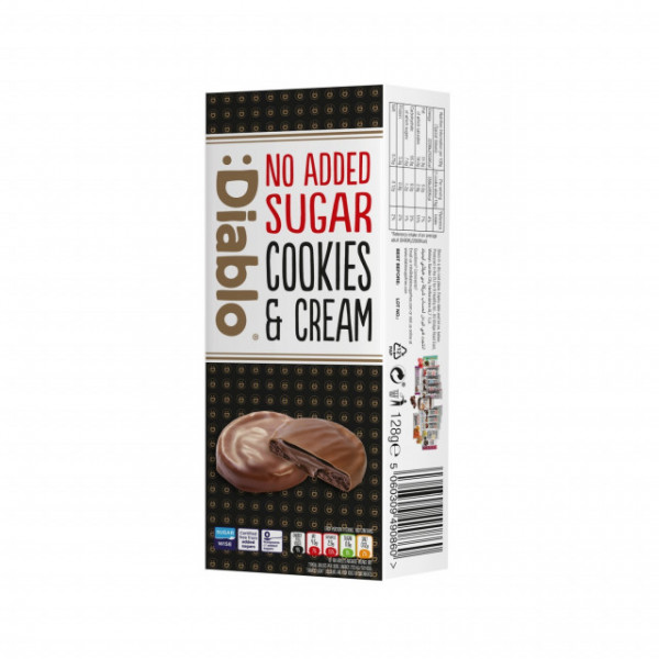 Biscuiti bruni cu crema brownie Diablo, acoperiti cu ciocolata neagra, fara zahar - 128g