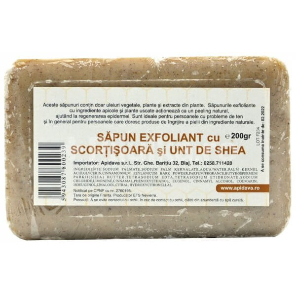 Sapun exfoliant cu scortisoara si shea - 200 g Apidava