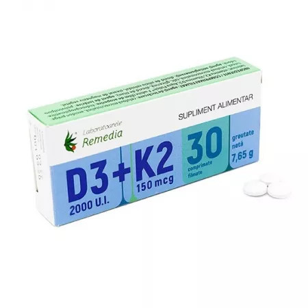 Vitamina D3 2000 UI + K2 75 mcg - 30 cpr