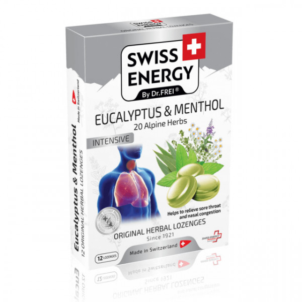 Swiss Energy Pastile pentru Gat cu Menta, Eucalipt + 20 de ierburi alpine - 12 tab