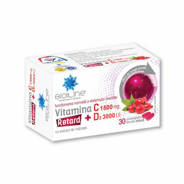 Vitamina C 1500 mg cu D3 3000 UI Retard - 30 cpr