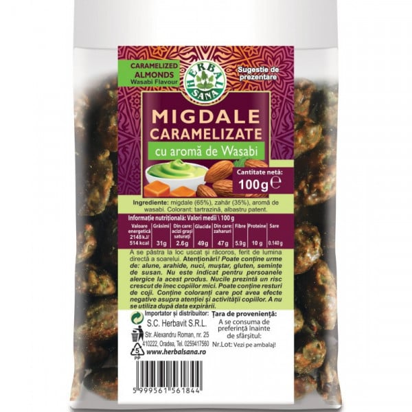 Migdale caramelizate cu aroma de Wasabi - 100 g