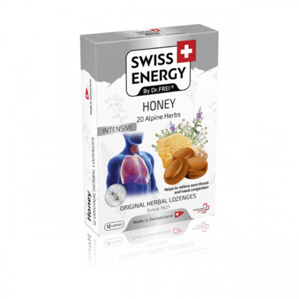 Swiss Energy Pastile pentru Gat cu Miere + 20 de ierburi alpine - 12 tab