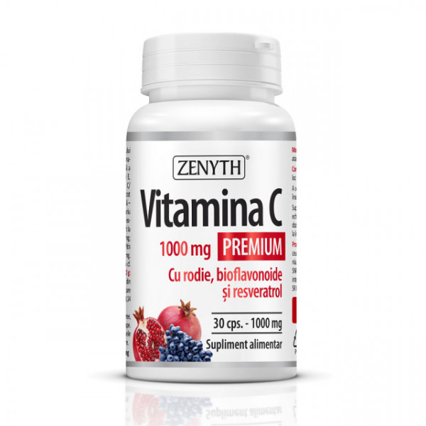 Vitamina C Premium 1000 mg cu rodie bioflavonoide și resveratrol - 30 cps