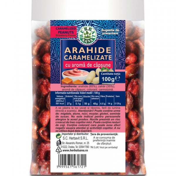 Arahide caramelizate cu aroma de capsune - 100 g