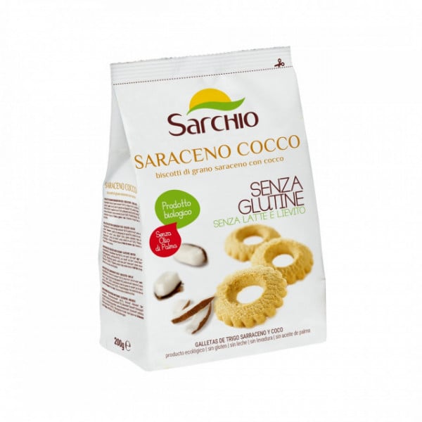 Biscuiti BIO fara gluten, cu hrisca si cocos, Sarchio - 200 g