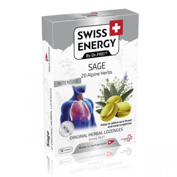 Swiss Energy Pastile pentru Gat cu Salvie + 20 de ierburi alpine - 12 tab