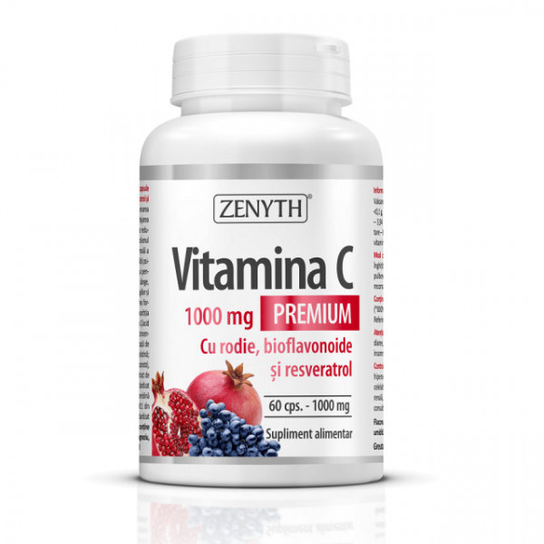 Vitamina C Premium 1000 mg cu rodie bioflavonoide și resveratrol - 60 cps