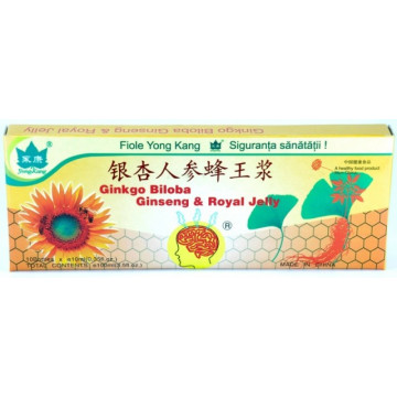 Ginkgo Biloba, Ginseng & Royal Jelly YK - 10 fiole x 10ml