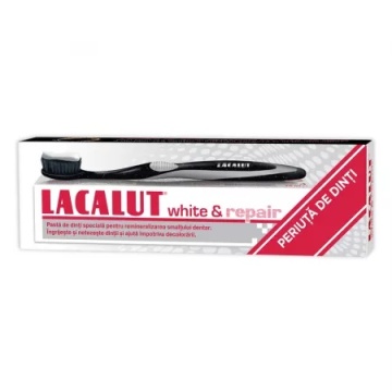 Pasta de dinti Lacalut White & Repair - 75 ml + Periuta de dinti Lacalut Black Edition