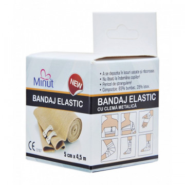 Bandaj elastic cu clema metalica, Minut - 5 cm x 4.5 cm