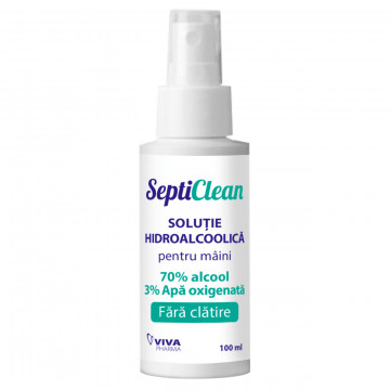 Solutie hidroalcoolica pentru maini cu apa oxigenata, SeptiClean - 100 ml