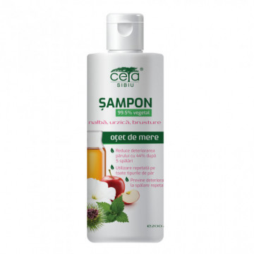 Sampon 99.5% vegetal cu otet mere, nalba, urzica, brusture - 200 ml