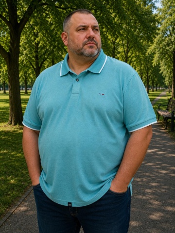 Мъжка тениска с яка в зелено - голям размер, Plus size