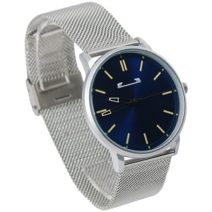 Ceas dama Precision cu bratara metalica argintie, cutie cadou, culoare argintiu, cadran albastru, indicatori negru cu galben, Otel inoxidabil - Img 3
