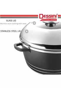 DESSINI ITALY 32 cm Caserolă din aluminiu turnat sub formă de oală antiaderentă Vasă de gătit cu capac - Img 2