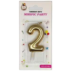 Lumanare tort Cifre de la 0 la 9 AURIU METALIZAT 8cm