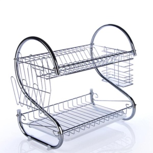 Organizator de bucătărie cu 2 straturi din inox pentru scurgere vase