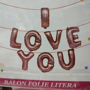 SET MESAJ ANIVERSAR baloane de folie roz deschis I LOVE YOU