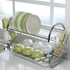 Organizator de bucătărie cu 2 straturi din inox pentru scurgere vase - Img 2