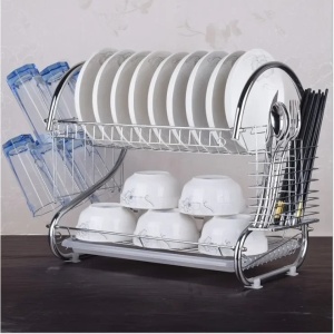 Organizator de bucătărie cu 2 straturi din inox pentru scurgere vase - Img 3