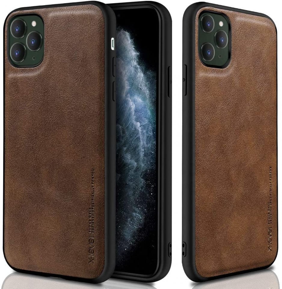 Clancy commitment quiet Husa X-Level iPhone 11 Pro Max din silicon si piele ecologica Luxury  Leather, Maro