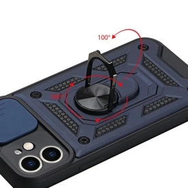 Husa antisoc Armor, compatibila cu iPhone 16, silicon si plastic, magnet inclus, inel prindere, stand pentru filme, Camera Slide, Bleumarin - Img 4